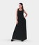 Template of an empty black long sundress, on a girl in heels with a hand on her waist, for design, advertising, pattern, front