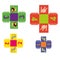 Template with exercise children. Cut out and glue game for kids. Cubes with cute animals for colorful paper tower