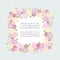 Template with flowers for party invitation, greeting card, postcard, girl birthday