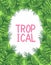 Template frame with tropical leaves, palm leaves and copy space for text. Concept poster with the word Tropical. Color vector