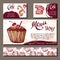Template with hand drawn sketch bakery. Dessert cards with sweet bakery.