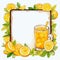 Template, healthy orange juice, blank page, postcard, bright pattern, edge decorated with oranges and orange juice,Generated AI