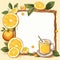 Template, healthy orange juice, blank page, postcard, bright pattern, edge decorated with oranges and orange juice,Generated AI