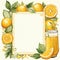 Template, healthy orange juice, blank page, postcard, bright pattern, edge decorated with oranges and orange juice,Generated AI