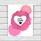 Template heart frame in pink lilac white watercolors stain on grey wood background