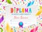 Template of kids diploma for kindergarten, school, preschool or playschool.