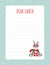 Template for letter to Santa Claus. Christmas layout with cute bunny for wish lists, greeting cards and invitations