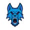 Template of logo with angry wolf head. Emblem for sport team. Ma