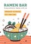 Template of menu cover for Asian cuisine restaurant. Design of leaflet for Japanese food bar. Bowl of ramen or noodle