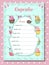 Template of price list for cupcake, design of desert menu