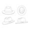 Template rabbit fur felt fedora hat vector illustration flat sketch design outline