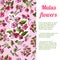 Template with seamless pattern and sticker of blossoming pink branch of apple tree and flowers. Hand drawn colored sketch.