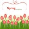 Template with spring flowers (tulips) with watercolor texture on a white background.