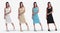 Template of a white, black, blue, nude dress of medium length, tight clothes on a slender girl in heels, for design, advertising,