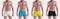 Template white; black, yellow, blue swimwear, trunks on brutal man, panties for design, front view