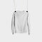 Template of white textile heather hanging on a rope, front view, isolated on background