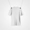 Template of a white textured T-shirt hanging from a rope by a hanger, mens polo isolated on background, back view