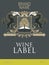 Template of wine label with a coat of arms with two horses reared under the royal crown