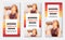 Templates for vertical web banners with place for photo, orange-red lines and white rectangle for text