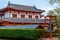 Temple 33 statues of Guanyin on the territory of Buddhist center Nanshan on a cloudy day