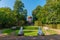 Temple of Apollo at gardens of Schwetzingen palace in Germany during sunny summer day