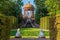 Temple of Apollo at gardens of Schwetzingen palace in Germany during sunny summer day