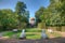 Temple of Apollo at gardens of Schwetzingen palace in Germany during sunny summer day