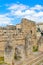 Temple of Apollo in Ortigia Island, Syracuse, Sicily, Italy. Colonnade remnants. Ancient Greek ruins, famous archaeological site.