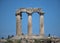 Temple of Apollo ruins in Ancient Corinth, Greece. Details of columns, pillars, doric architecture.