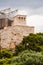 Temple of Athena Nike on Acropolis hill. Ancient Ionic temple depicting goddess Athena with 4 monolithic columns & decorated