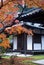 Temple building and fall foliage