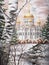 Temple of the Christ of the Savior on a birch bark