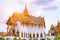 Temple of the Emerald Buddha at sunset, Thailand, Bangkok, Wat Phra Kaew. The royal grand palace