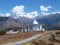 An  temple in front of famous snow peaks