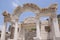 Temple of Hadrian ruins in Ephesus ancient city at sunny day, Izmir, Turkey. Turkish famous landmark