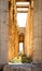 Temple of Hephaestus in Ancient Agora in sunlight, detail, Athens, Greece. It is old famous landmark of Athens. Perspective sunny