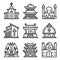 Temple icons set, outline style