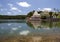 Temple on lake Grandee Bassin on Mauritius