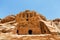 Temple in the mountains among the rocks in Petra, Jordan