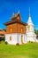 Temple in north of Thailand, the left is library of Buddhist Scriptures. Buddhist temple of Wat Huakuang