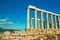 The Temple of Poseidon and a tree. Cape Sounion, Greece