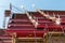 Temple roof vintage Thai style with against blue sky background