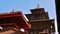 Temple roofs with wooden ornaments (Newari art) at Kathmandu Durbar Square in Nepal.