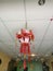 Temple-shaped red chinese lanterns decoration hanging on the ceiling of the shop