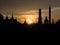 Temple silhouete against the sky on a sunset, wat phra kaew, ban