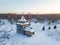 Temple of Simon Okhtinsky and Andrei Ufimsky. Small wooden church on Anninsky churchyard. Leningrad region, Russia