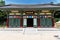 Temple with UN flag at the entrance at the Korean Demilitarized Zone at the JSA visitor center, Panmunjom South Korea