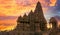 Temples at Khajurao, India sunset