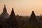 Temples and pagodas in Bagan at sunrise