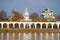 Temples of the Yaroslav Court in the April evening. Velikiy Novgorod, Russia